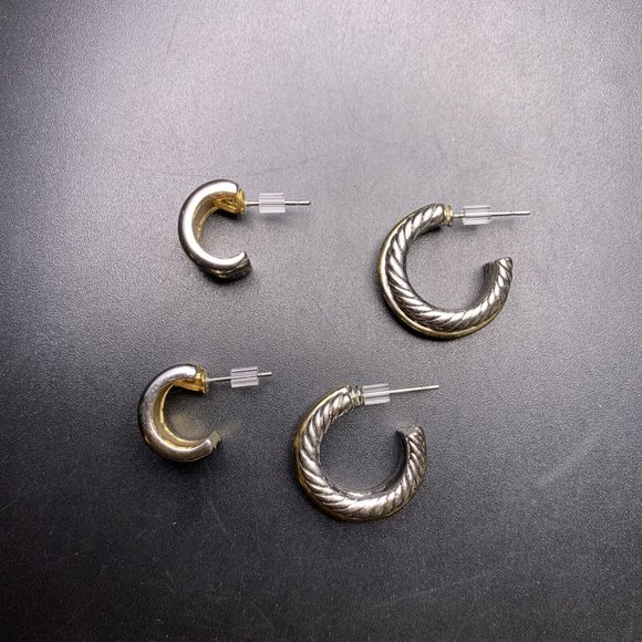 Two Tone Hoop Earrings Lot Silver Gold Color Mixed Metal Pierced - Picture 5 of 9